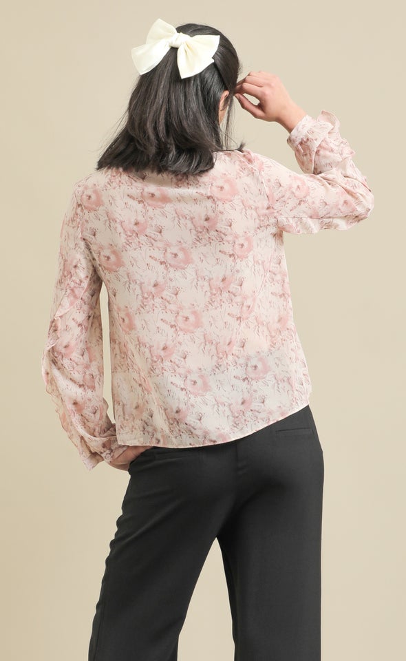 Ruffle Detail Chiffon Shirt Blush/floral