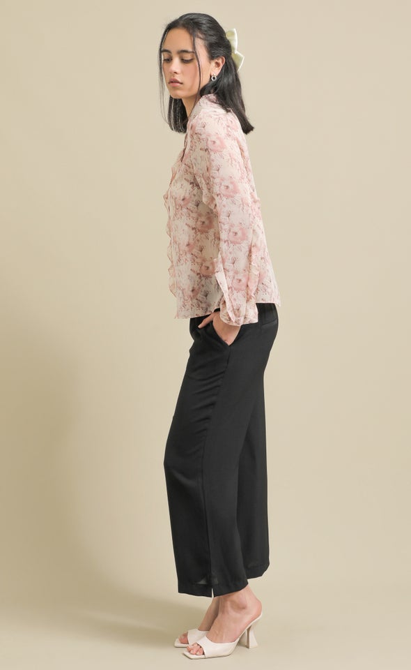 Ruffle Detail Chiffon Shirt Blush/floral