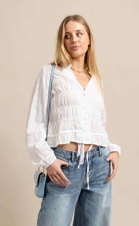 Ruffle Hem Shirt White