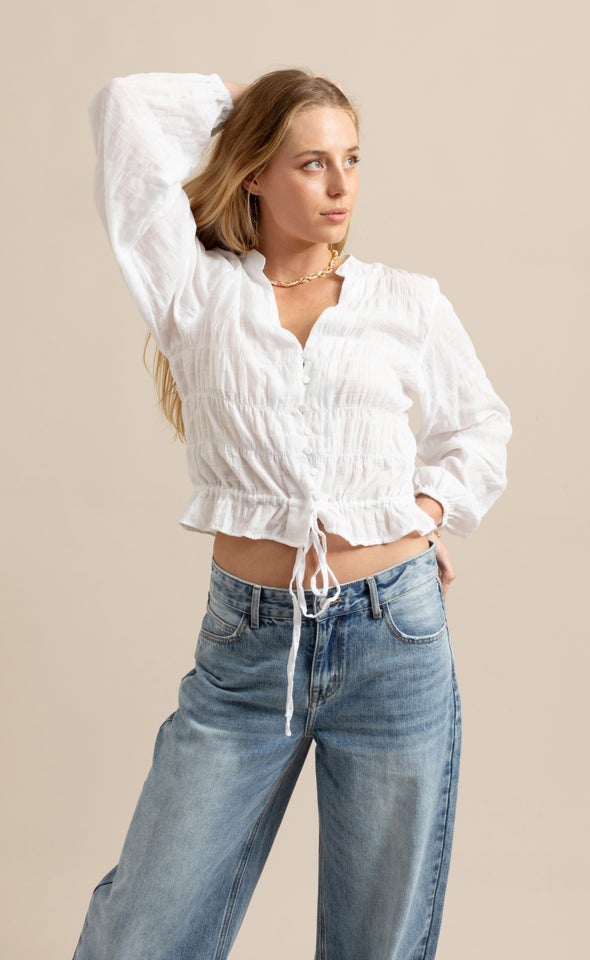 Ruffle Hem Shirt White