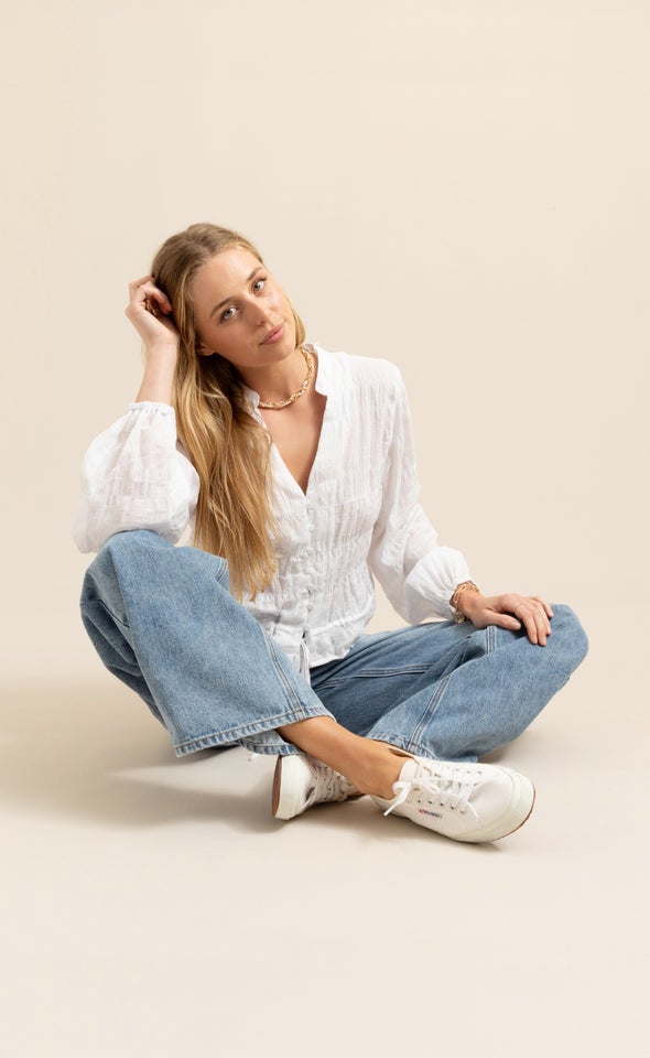 Ruffle Hem Shirt White