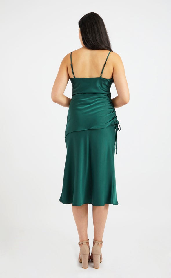Satin 2 in 1 Bias Cowl Dress Emerald