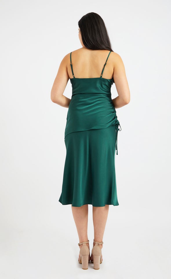 Satin 2 in 1 Bias Cowl Dress Emerald