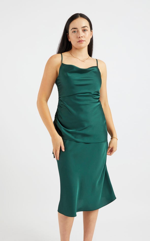 Satin 2 in 1 Bias Cowl Dress Emerald