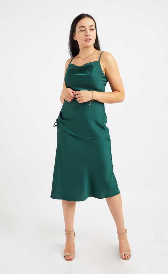 Satin 2 in 1 Bias Cowl Dress Emerald