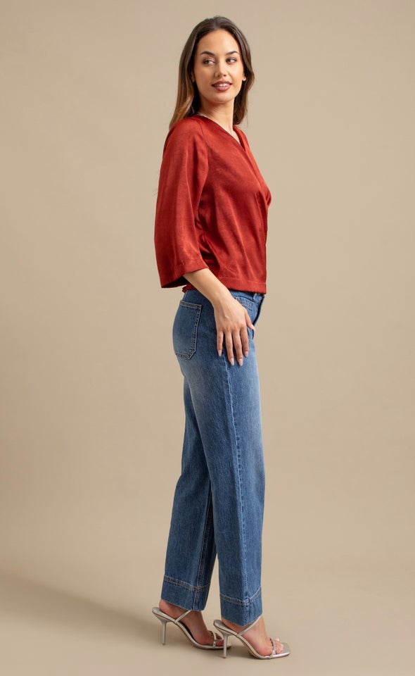 Satin 3/4 Sleeve Cross Front Top Clay