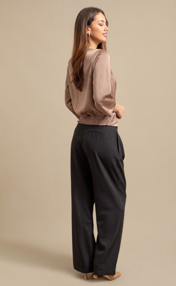 Satin 3/4 Sleeve Cross Front Top Taupe