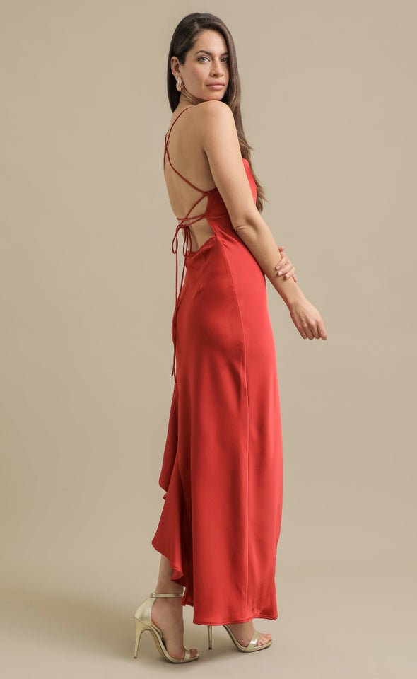 Satin Asymmetric Cross Back Gown Clay