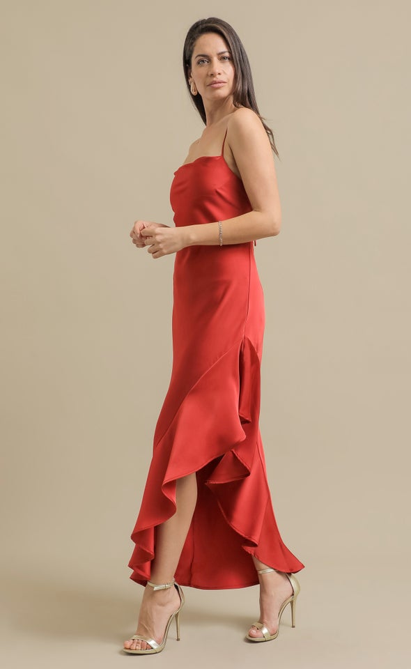 Satin Asymmetric Cross Back Gown Clay