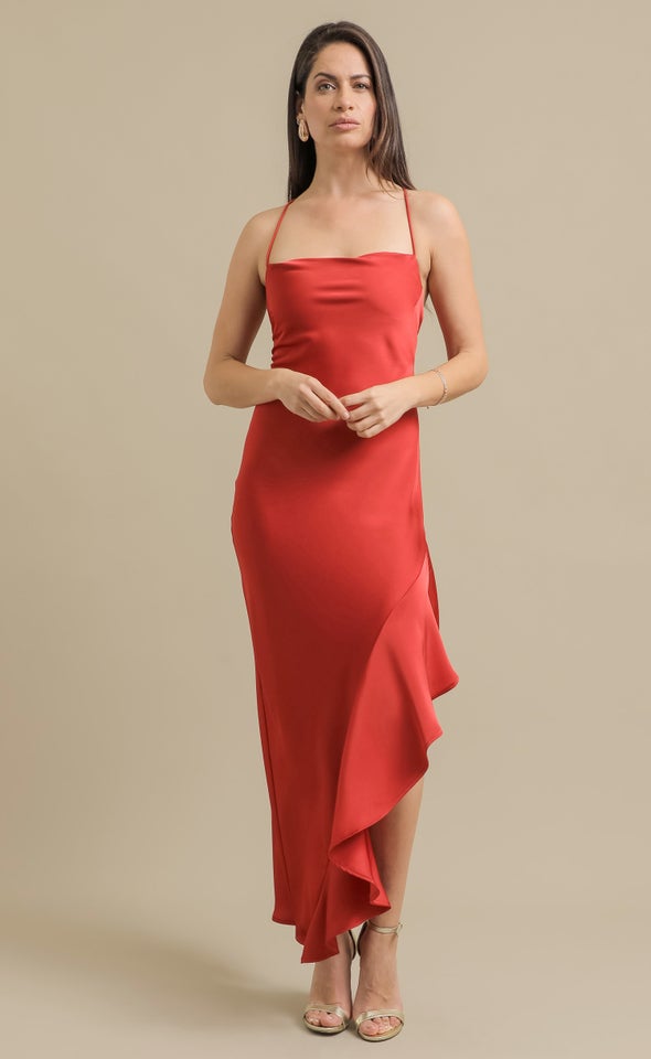 Satin Asymmetric Cross Back Gown Clay