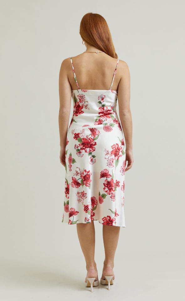 Satin Bias Cowl Slip Dress Cream/red