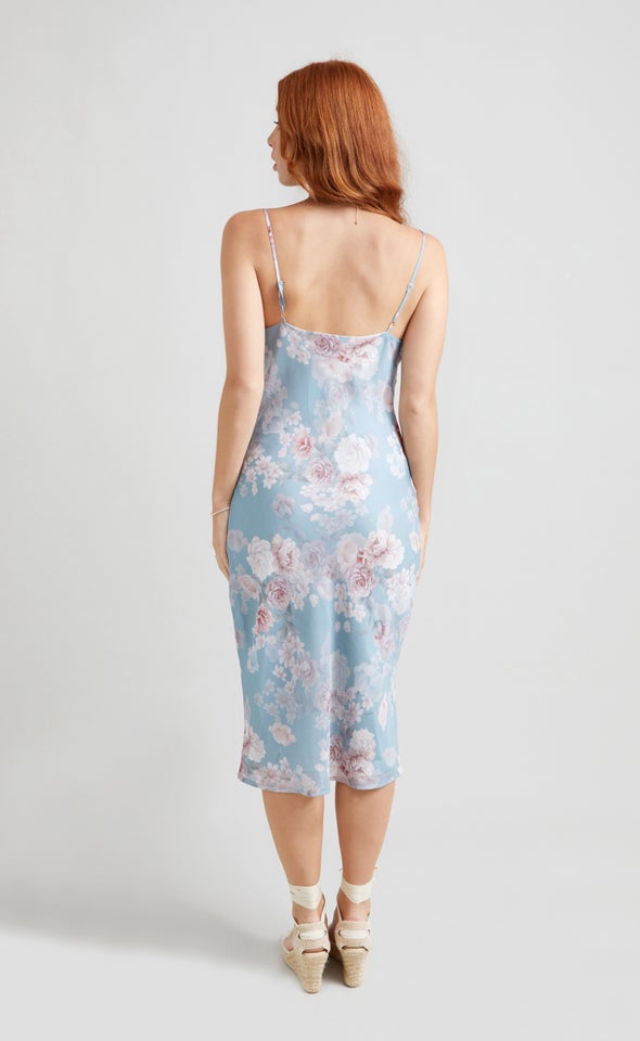 Satin Bias Cowl Slip Dress Mint/floral