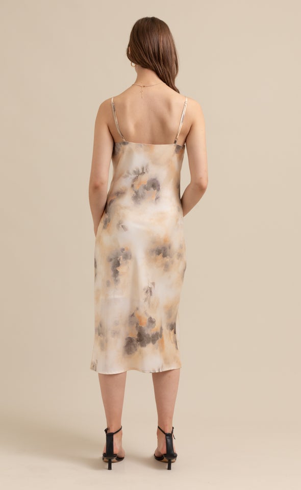 Satin Bias Cowl Slip Dress Peach/grey
