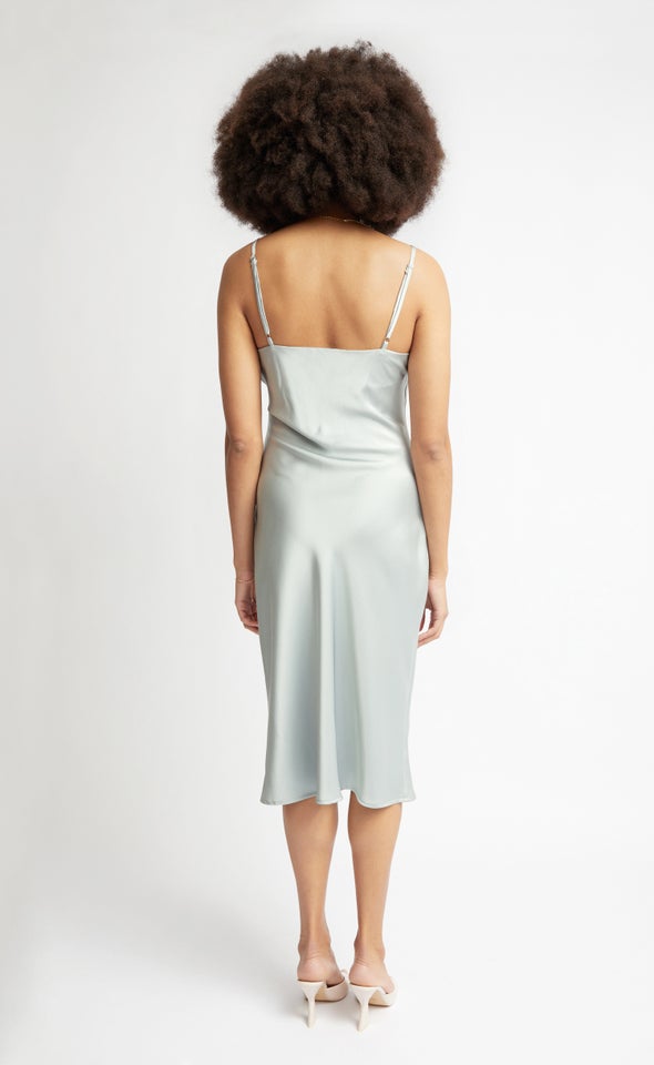 Satin Bias Cowl Slip Dress Silver