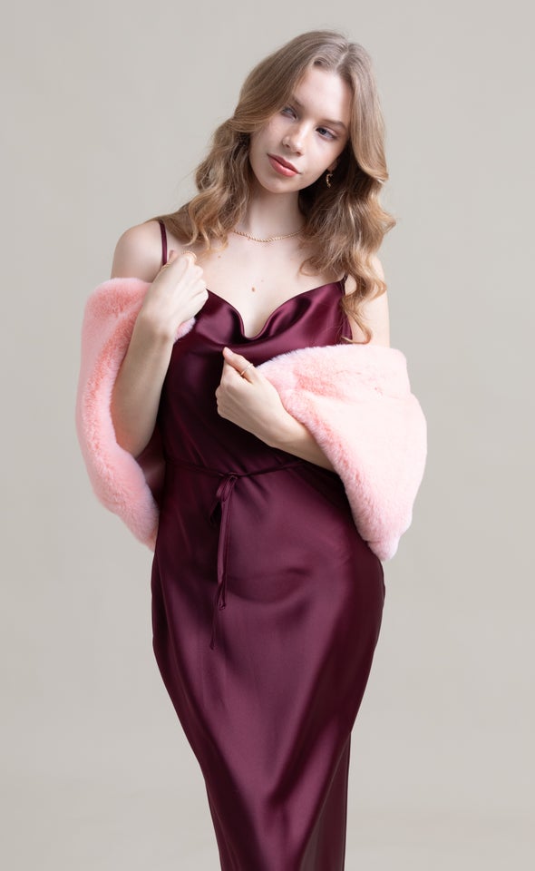 Satin Bias Cowl Slip Gown Aubergine