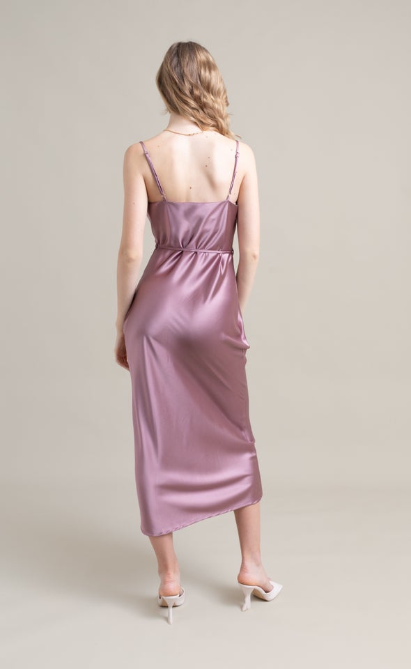 Satin Bias Cowl Slip Gown Dusty Rose