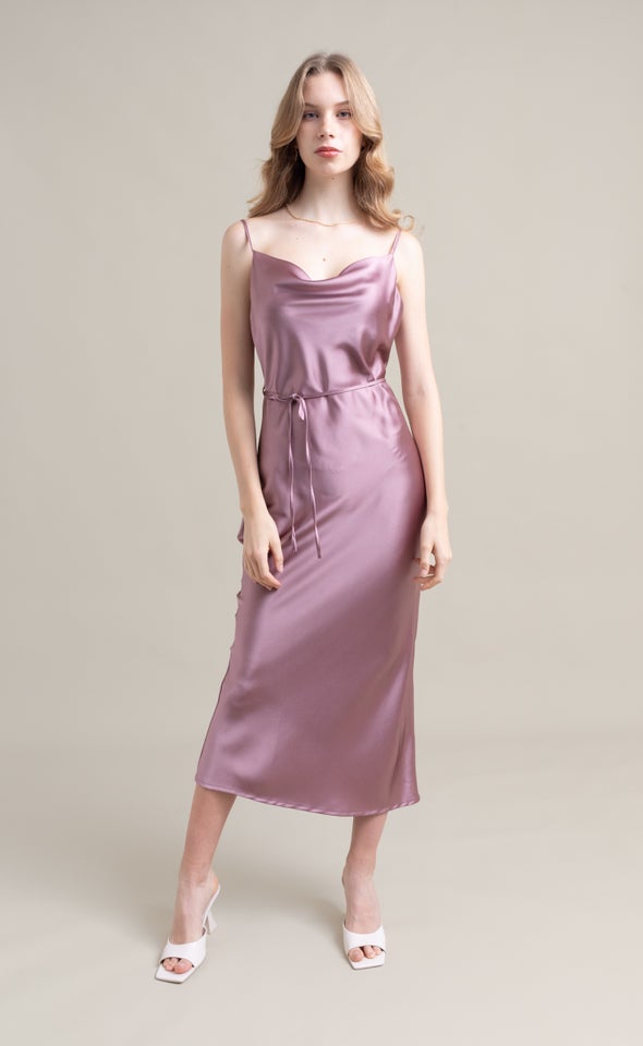 Satin Bias Cowl Slip Gown Dusty Rose