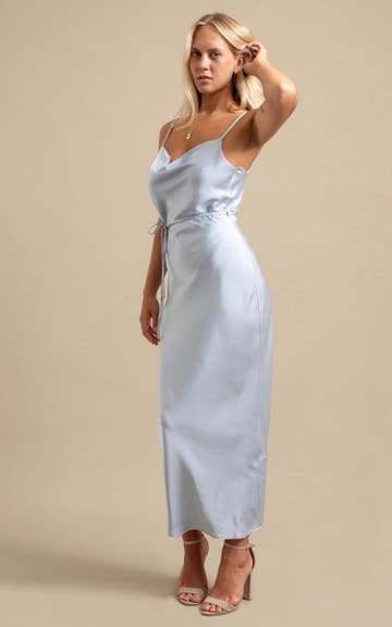 ice blue slip dress 1990's Icy Blue Silk Slip Dress  Eveliina Vintage