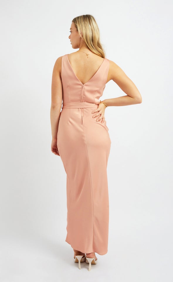Satin Bias Cowl Wrap Gown Dusky Pink