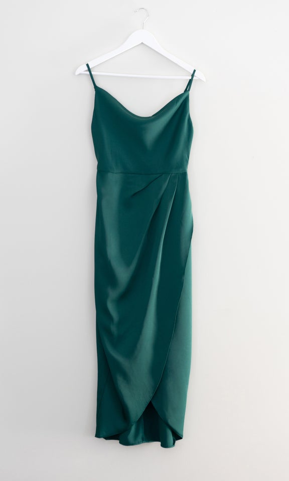Satin Bias Cowl Wrap Gown Forest Green