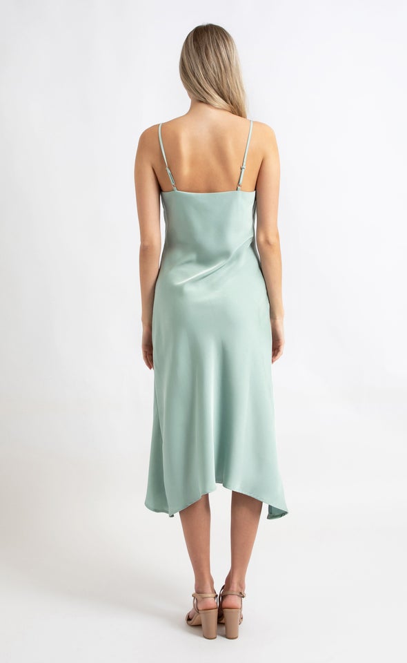 Satin Bias Diagonal Detail Dress Mint