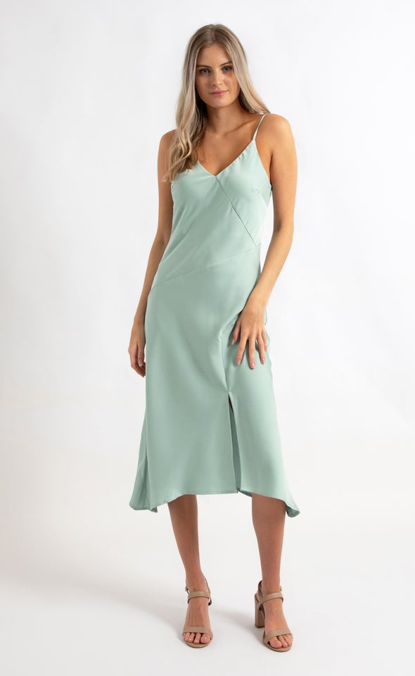 Satin Bias Diagonal Detail Dress Mint