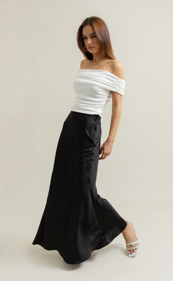 Satin Bias Maxi Skirt Black