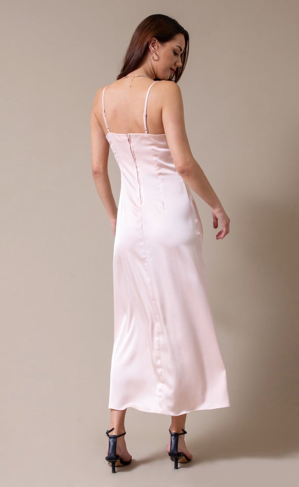 Satin Bias Pleat Detail Gown Blush