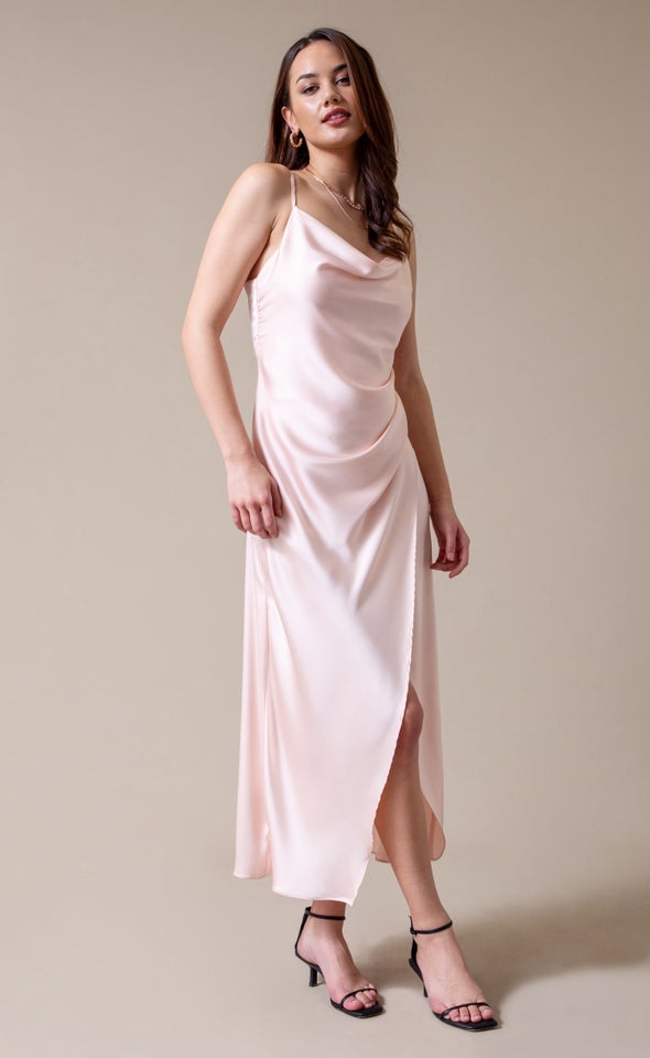 Satin Bias Pleat Detail Gown Blush