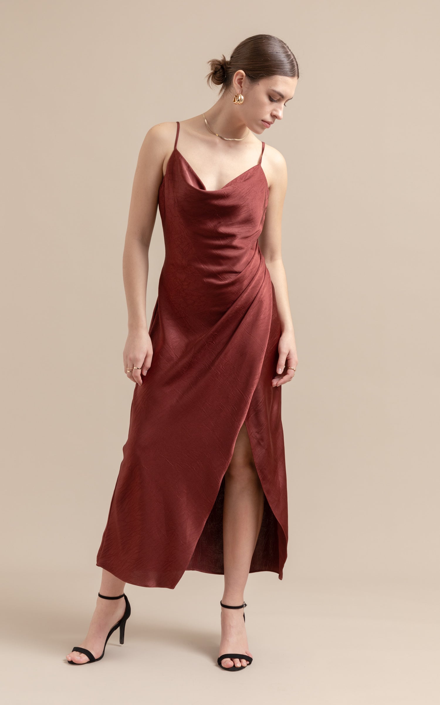 Satin Bias Pleat Detail Gown Pagani