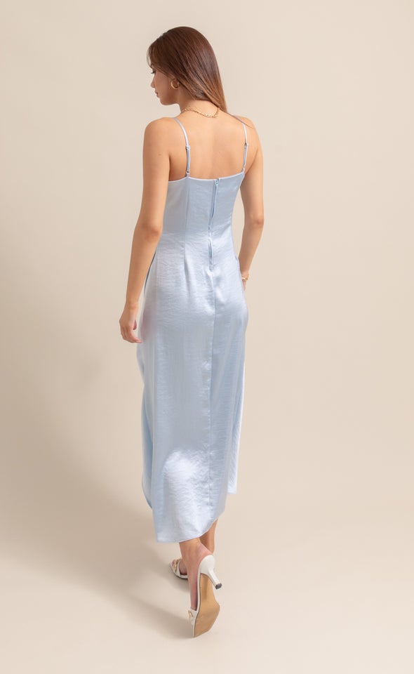 Satin Bias Pleat Detail Gown Ice Blue