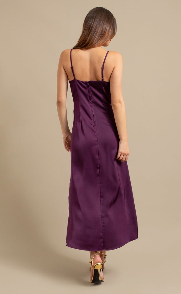 Satin Bias Pleat Detail Gown Purple