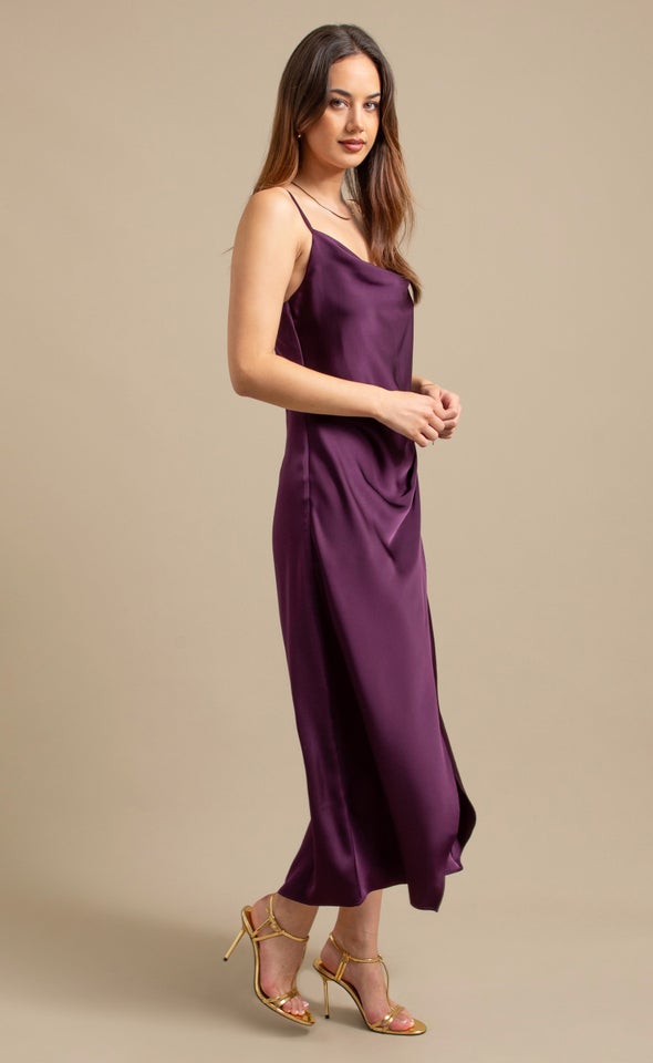 Satin Bias Pleat Detail Gown Purple