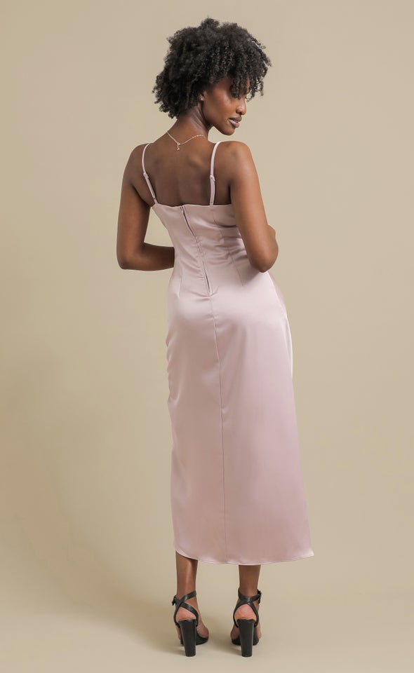 Satin Bias Pleat Detail Gown Rose