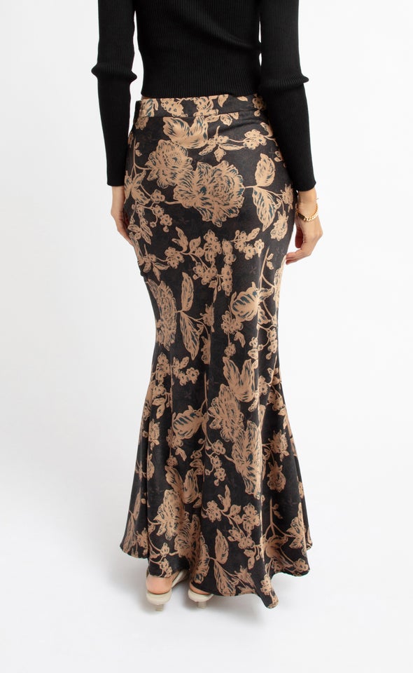 Satin Bias Printed Midi Blk/print