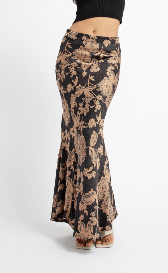 Satin Bias Printed Midi Blk/print