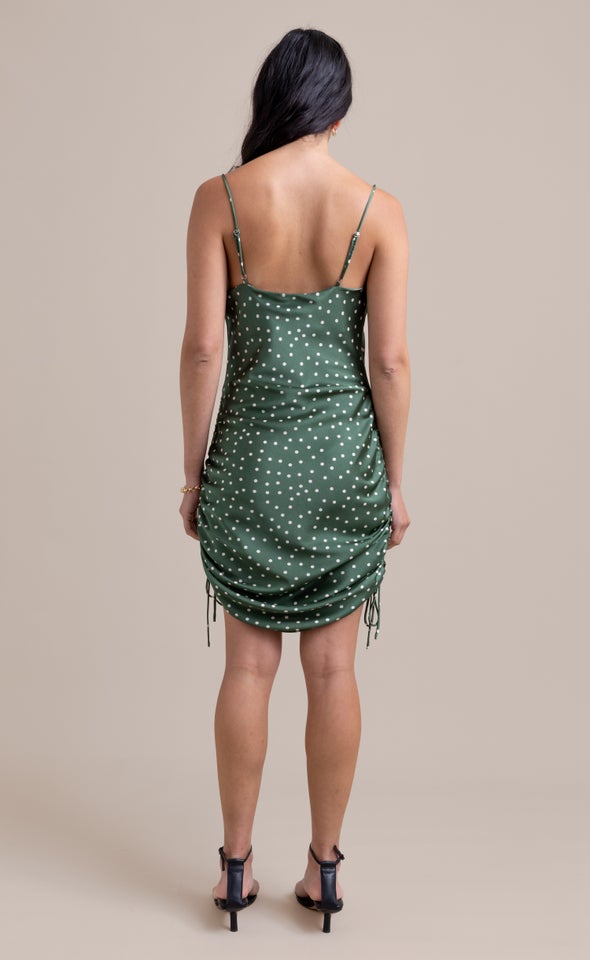 Satin Bias Ruched Slip Dress Green/cream