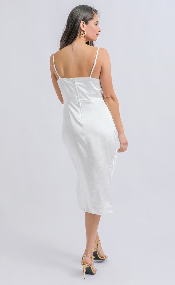 Satin Bias Split Detail Dress Cream