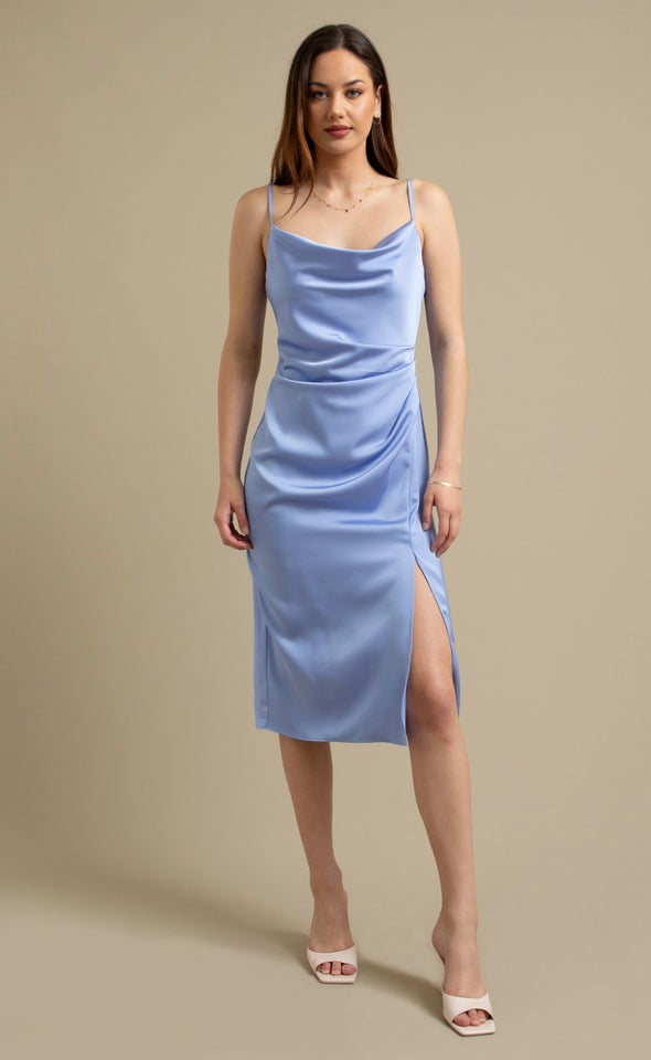 Satin Bias Split Detail Dress Heather