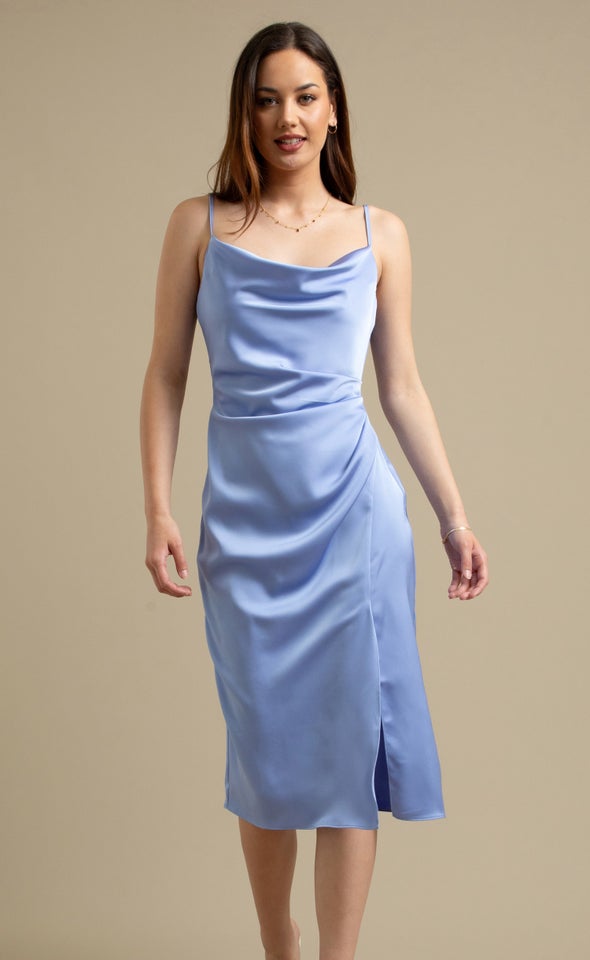 Satin Bias Split Detail Dress Heather