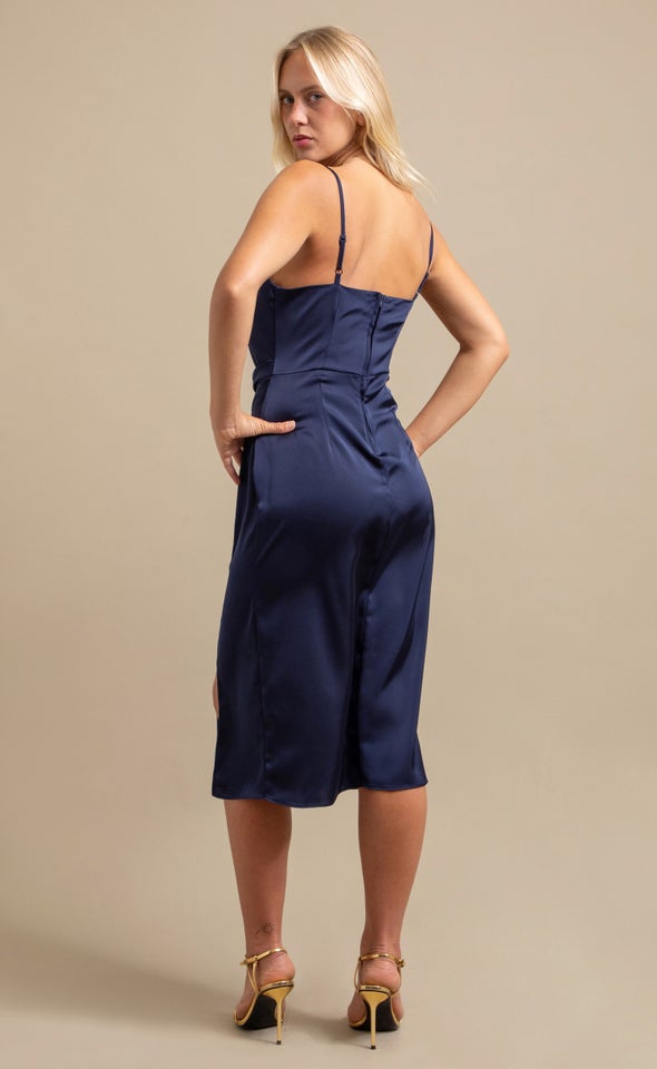Satin Bias Split Detail Dress Ink