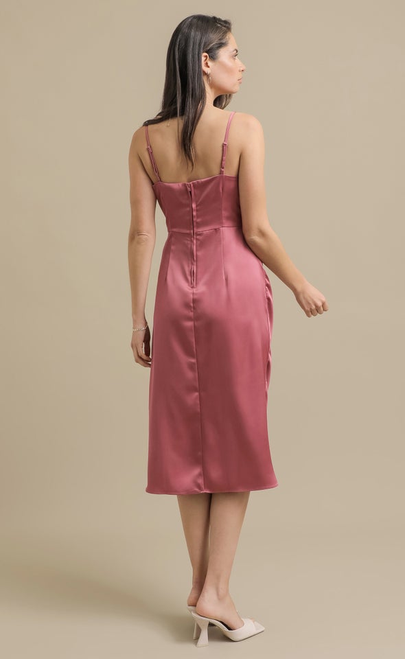 Satin Bias Split Detail Dress Rose