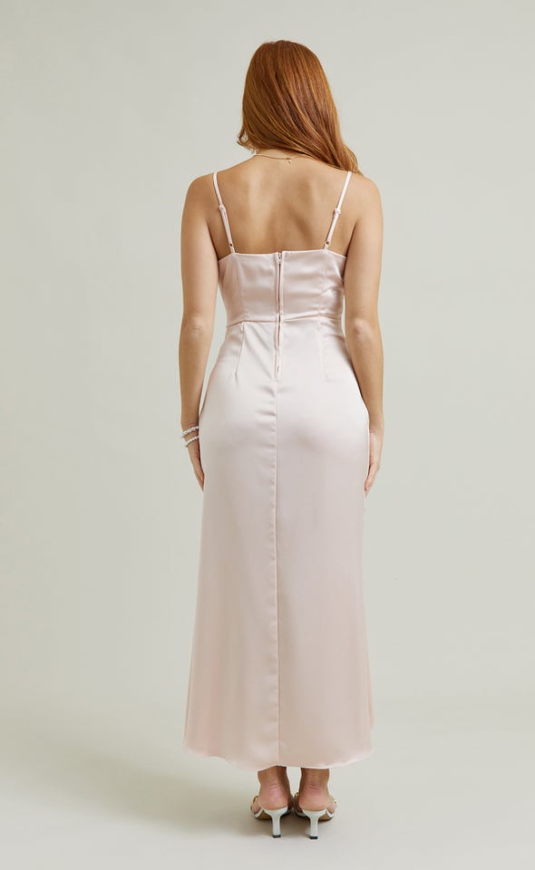 Satin Bias Split Detail Gown Blush