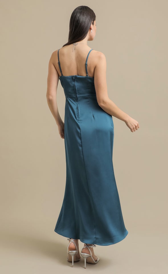 Satin Bias Split Detail Gown Jewel