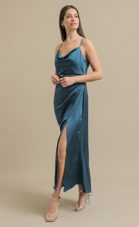 Satin Bias Split Detail Gown Jewel