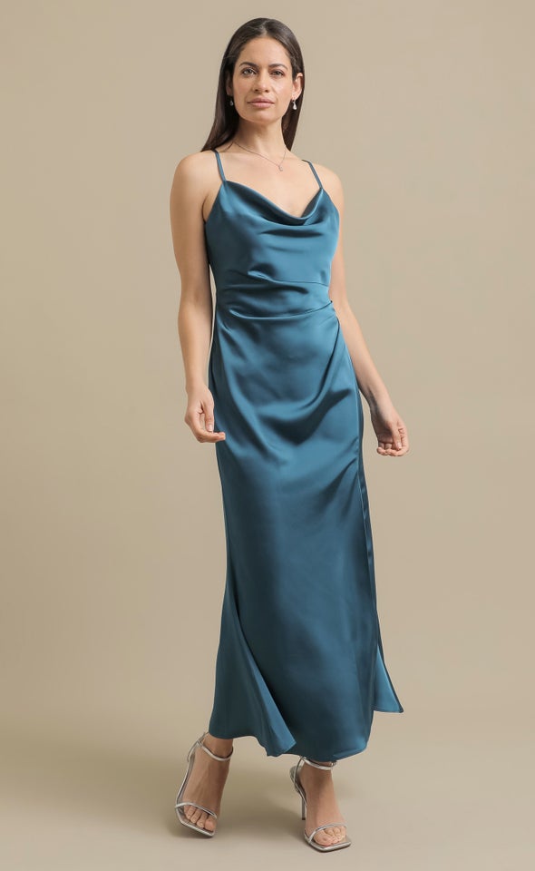 Satin Bias Split Detail Gown Jewel