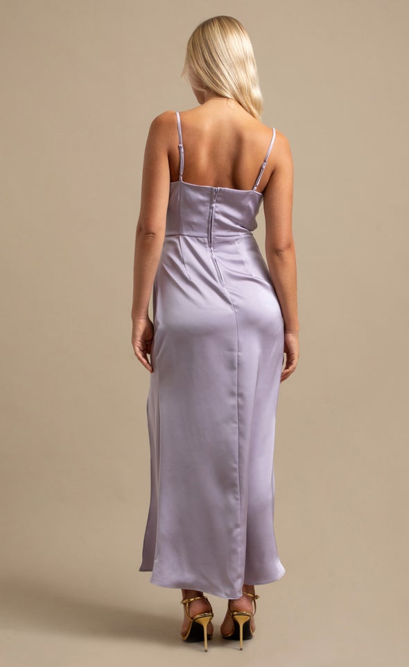 Satin Bias Split Detail Gown Lilac