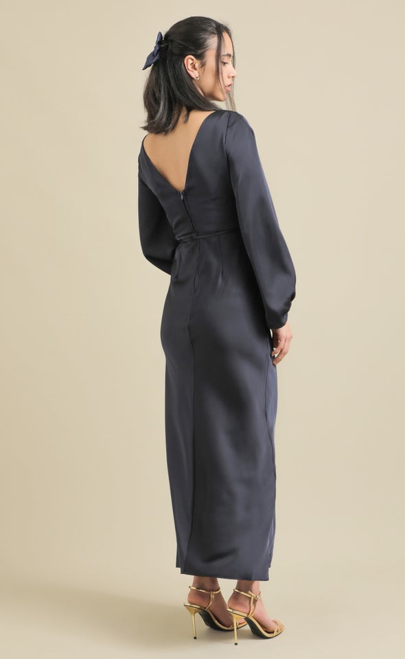 Satin Boat Neck LS Gown Ink