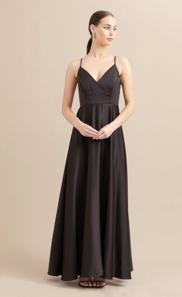 Satin Bow Tie Back Gown Black