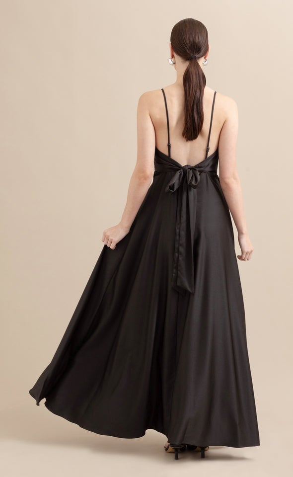 Satin Bow Tie Back Gown Black